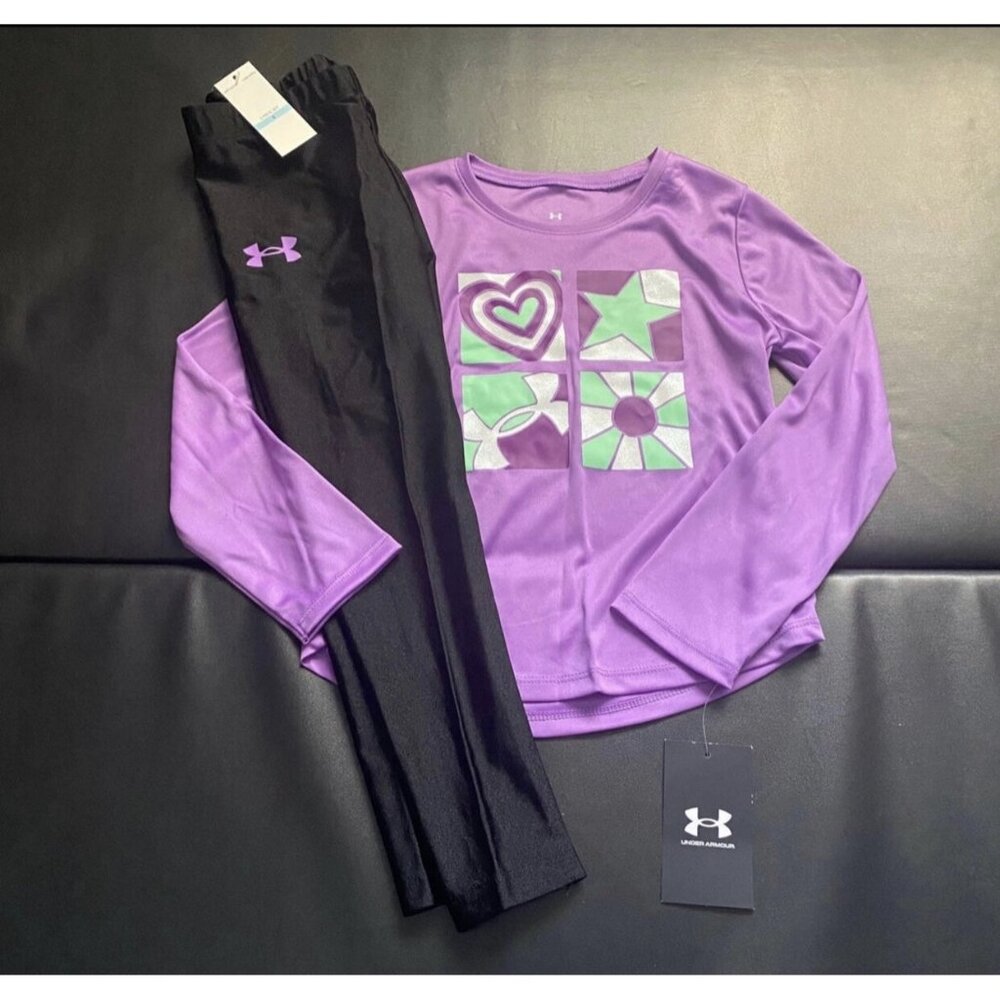 NWT Under Armour Leggings & long sleeve tee set Girls size 5